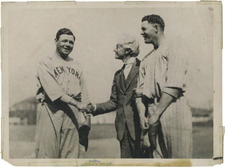 Babe Ruth and Bob Meusel with Commisioner Landis